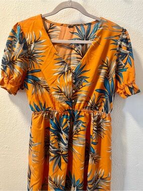 Women’s Tropical Print Orange One-Piece Dress